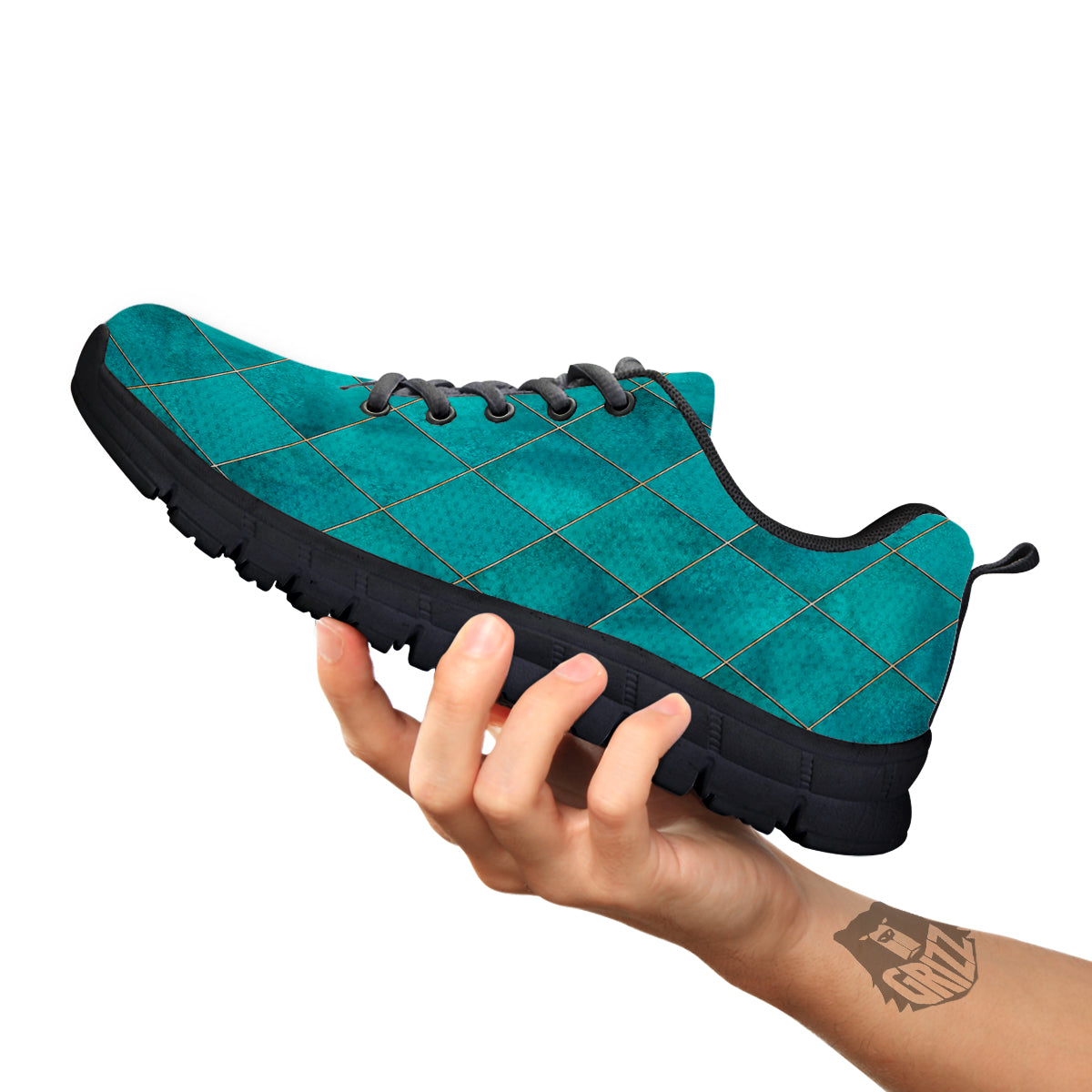 Argyle Turquoise Print Pattern Black Sneaker-grizzshop