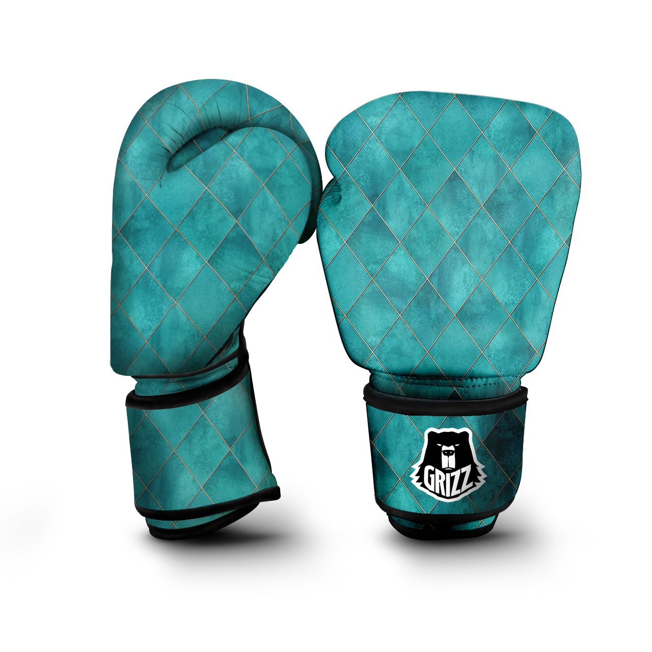 Argyle Turquoise Print Pattern Boxing Gloves-grizzshop