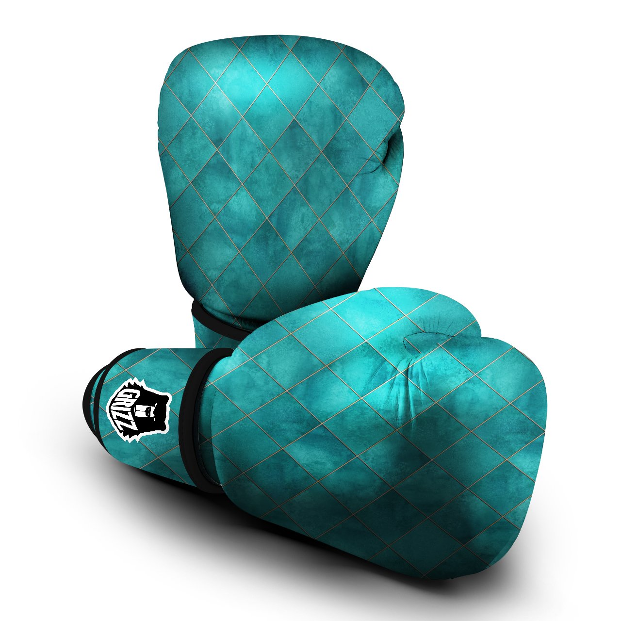 Argyle Turquoise Print Pattern Boxing Gloves-grizzshop