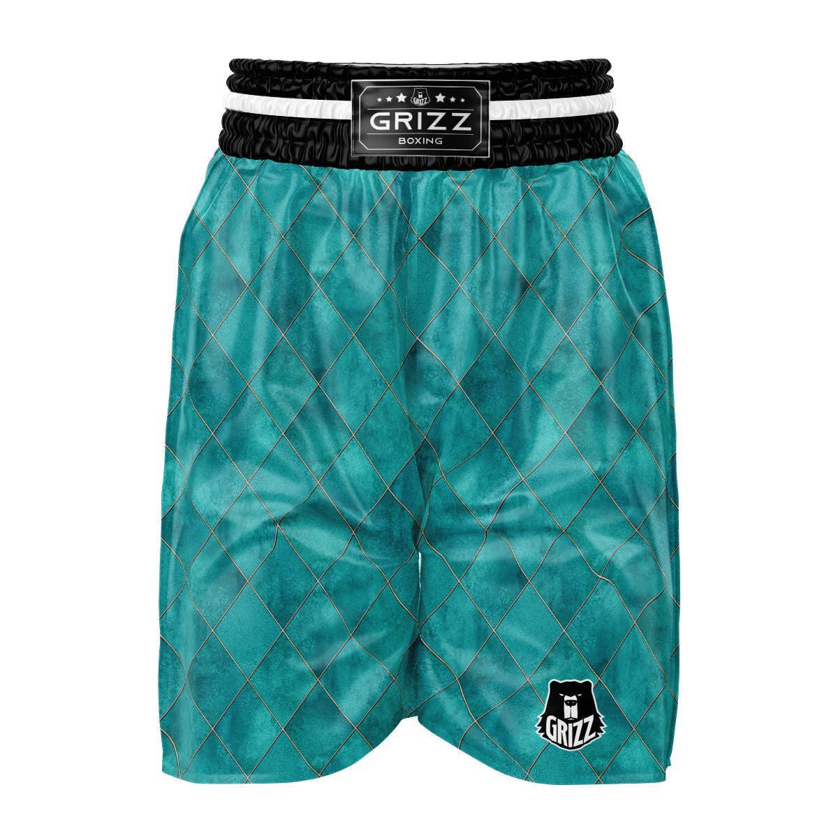 Argyle Turquoise Print Pattern Boxing Shorts-grizzshop