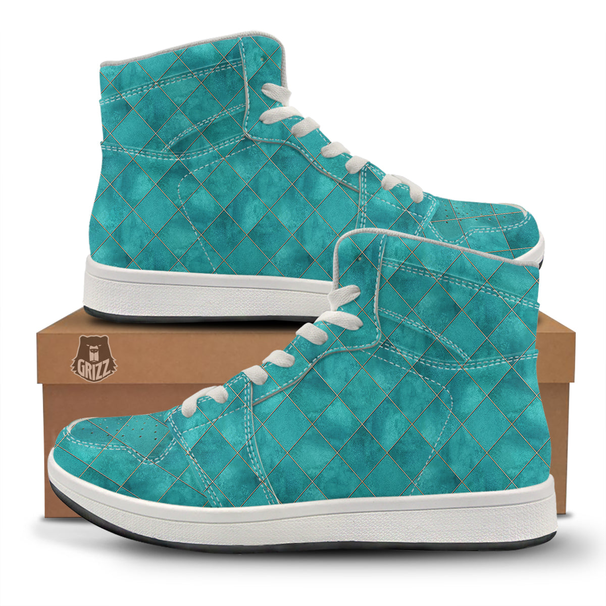 Argyle Turquoise Print Pattern High Top Sneakers-grizzshop