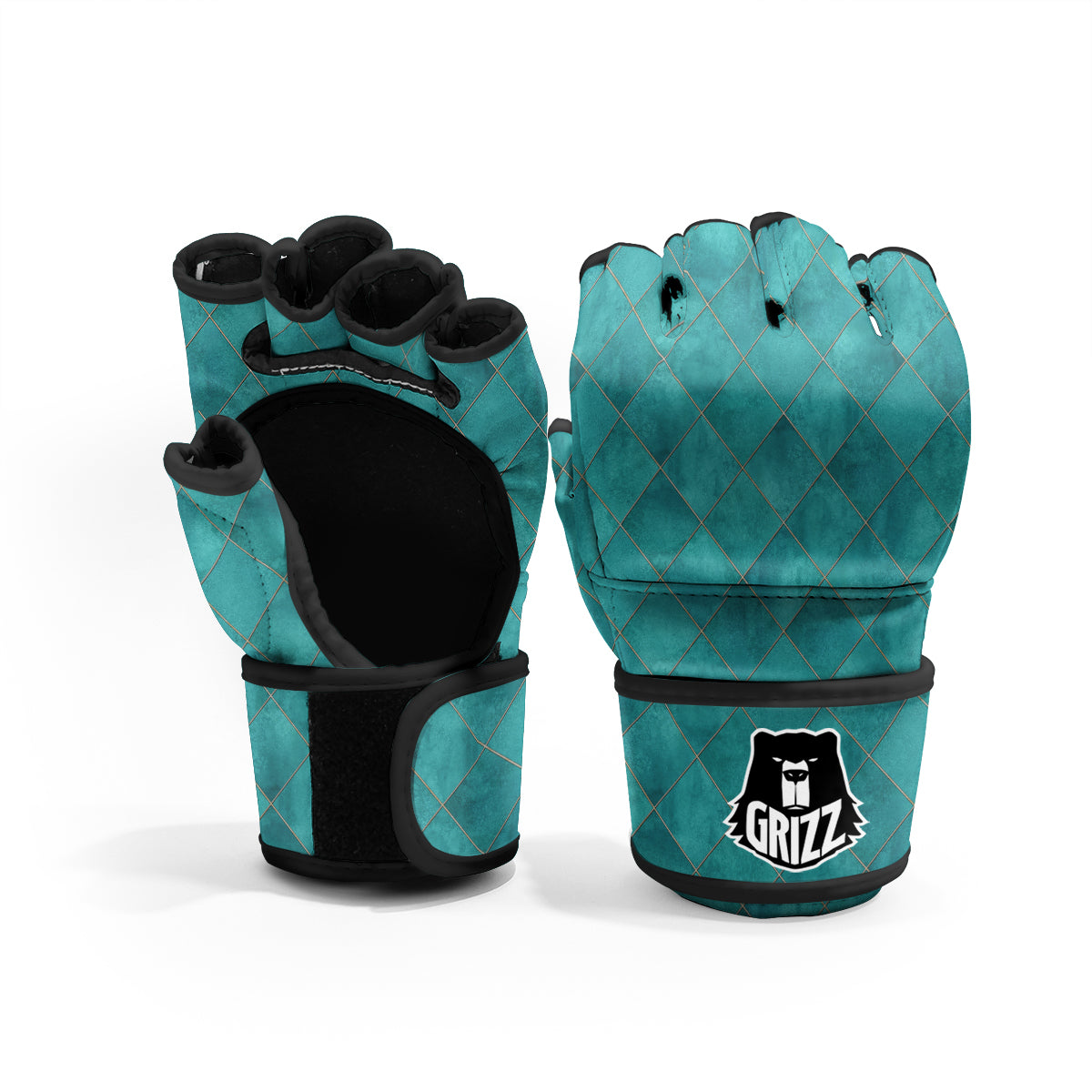Argyle Turquoise Print Pattern MMA Gloves-grizzshop