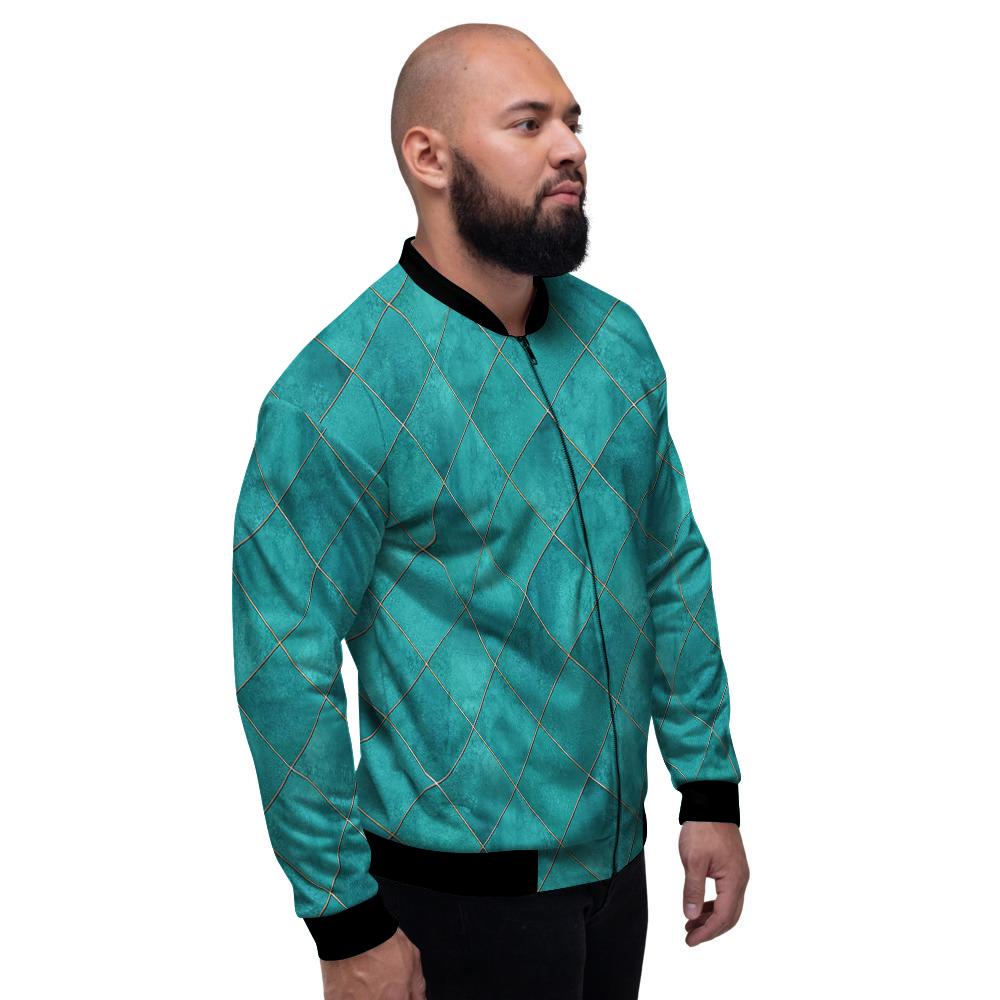 Argyle Turquoise Print Pattern Men's Bomber Jacket-grizzshop