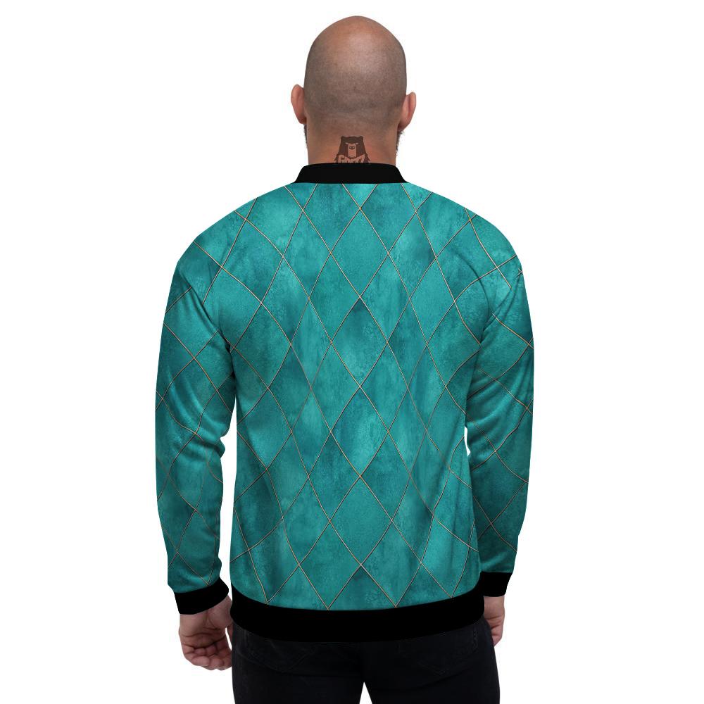Argyle Turquoise Print Pattern Men's Bomber Jacket-grizzshop