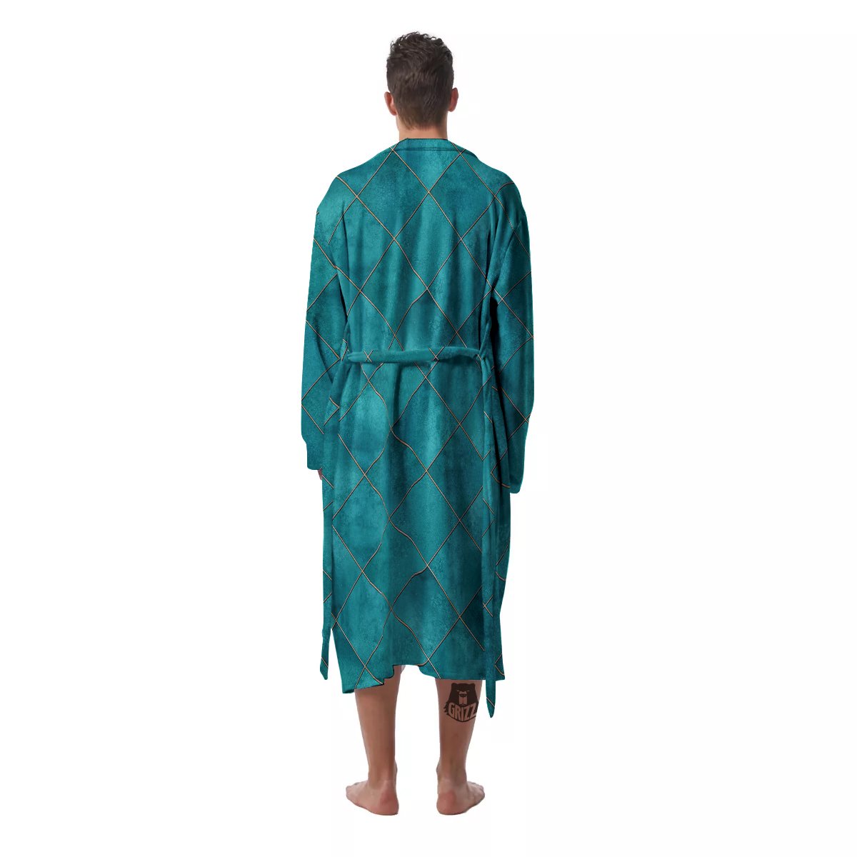 Argyle Turquoise Print Pattern Men's Robe-grizzshop