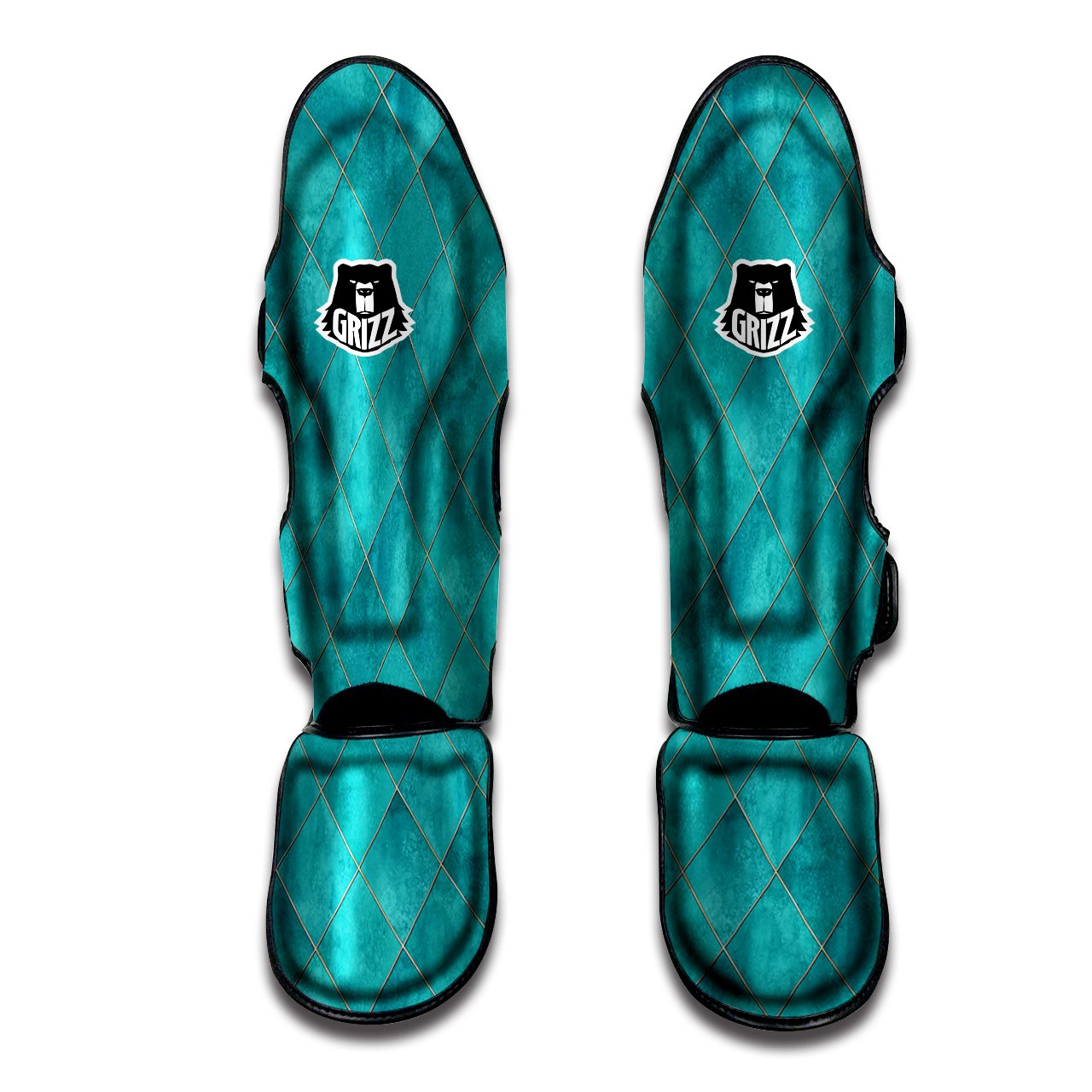 Argyle Turquoise Print Pattern Muay Thai Shin Guards-grizzshop