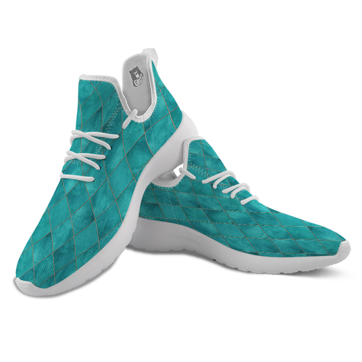 Argyle Turquoise Print Pattern White Athletic Shoes-grizzshop