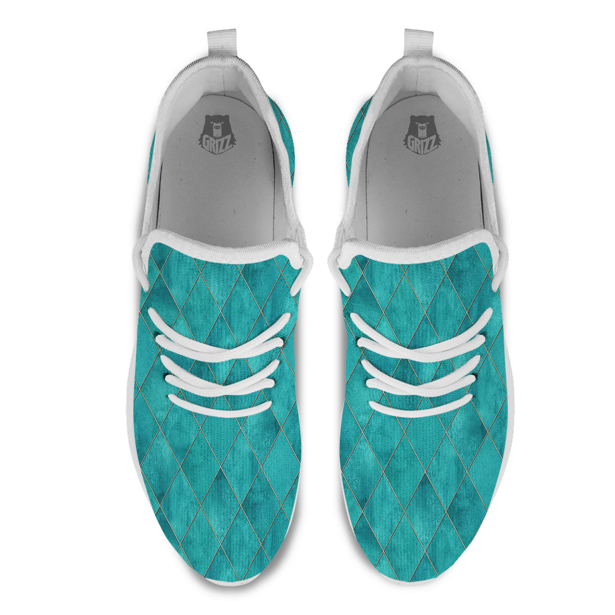 Argyle Turquoise Print Pattern White Athletic Shoes-grizzshop