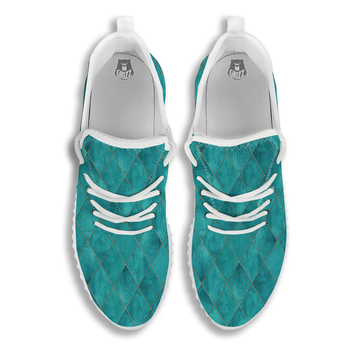 Argyle Turquoise Print Pattern White Walking Shoes-grizzshop
