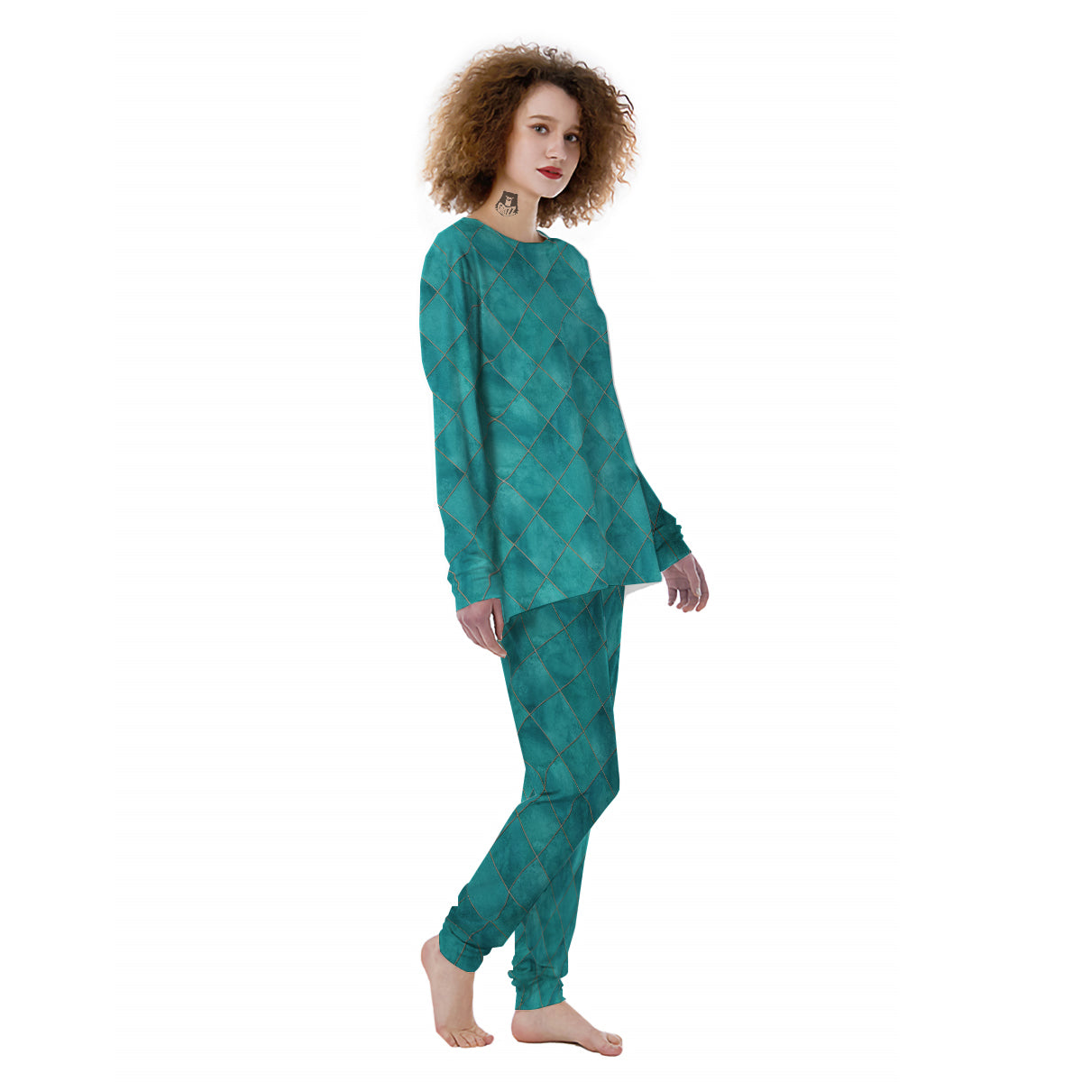 Argyle Turquoise Print Pattern Women's Pajamas-grizzshop