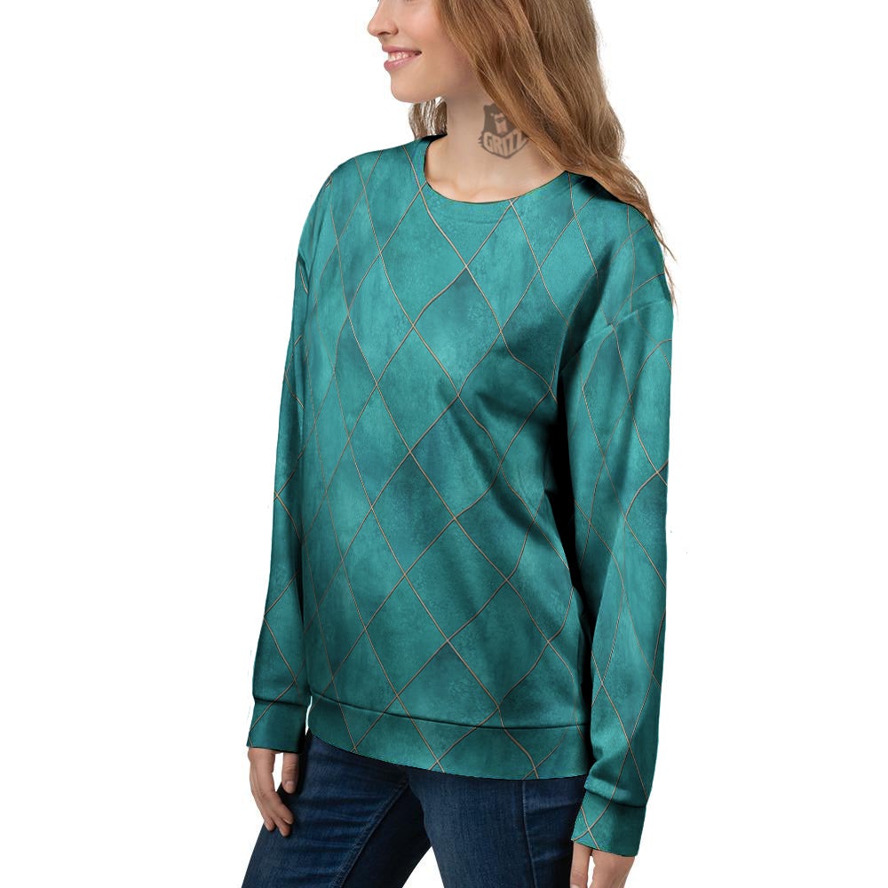 Argyle Turquoise Print Pattern Women's Sweatshirt-grizzshop