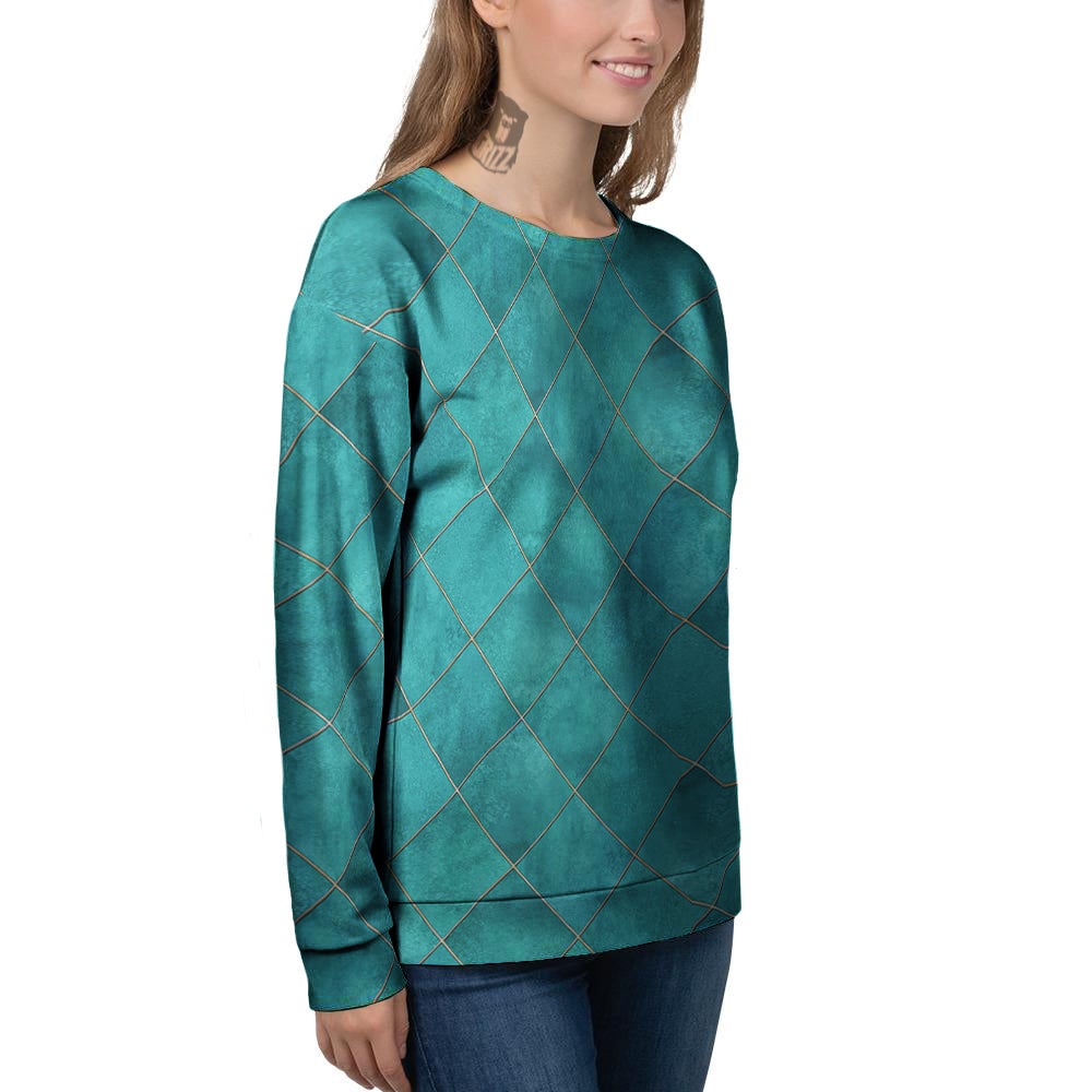 Argyle Turquoise Print Pattern Women's Sweatshirt-grizzshop