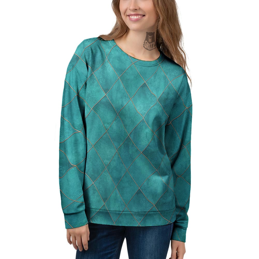 Argyle Turquoise Print Pattern Women's Sweatshirt-grizzshop