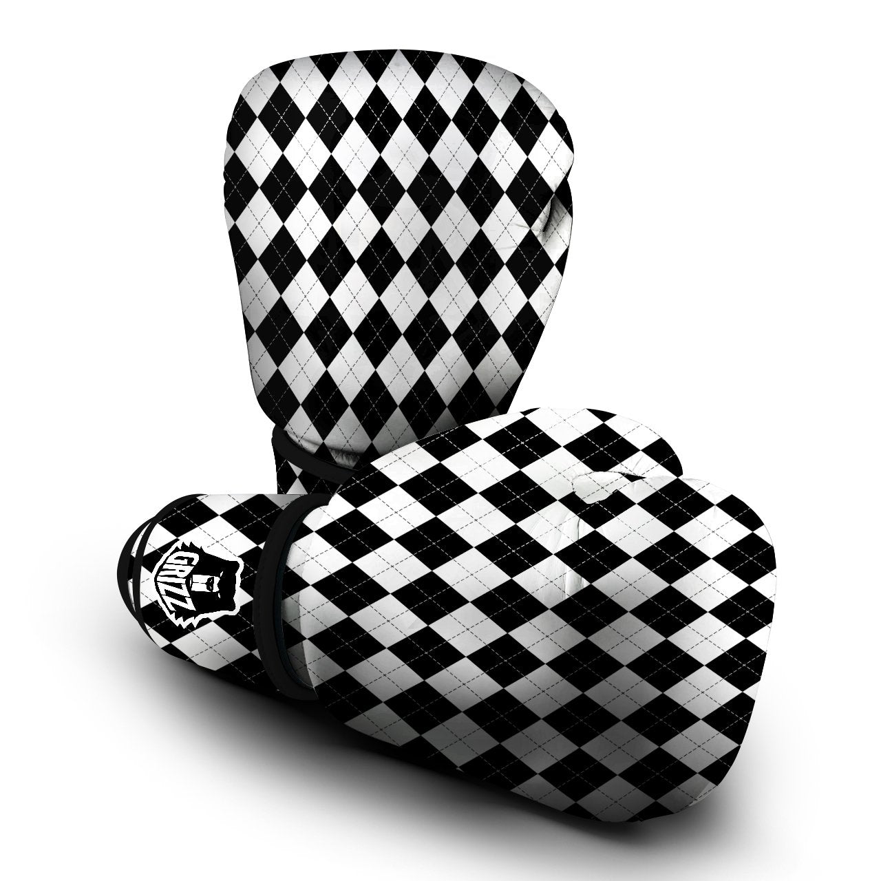 Argyle White And Black Print Pattern Boxing Gloves-grizzshop