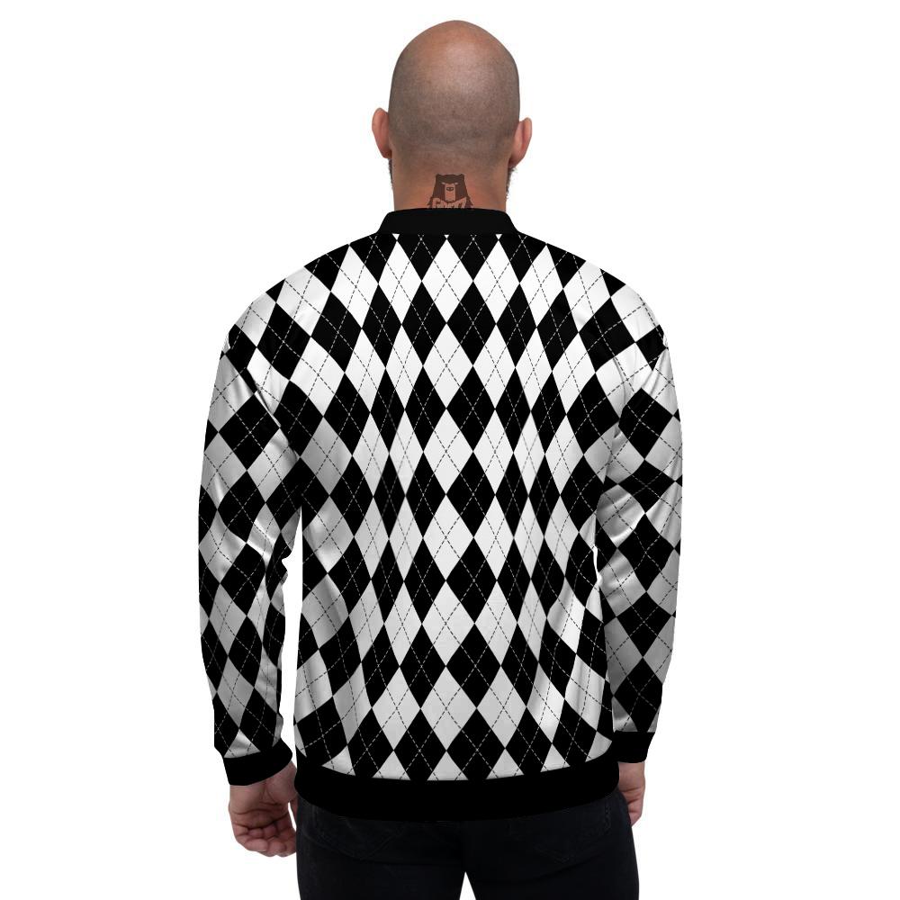 Argyle White And Black Print Pattern Men's Bomber Jacket-grizzshop