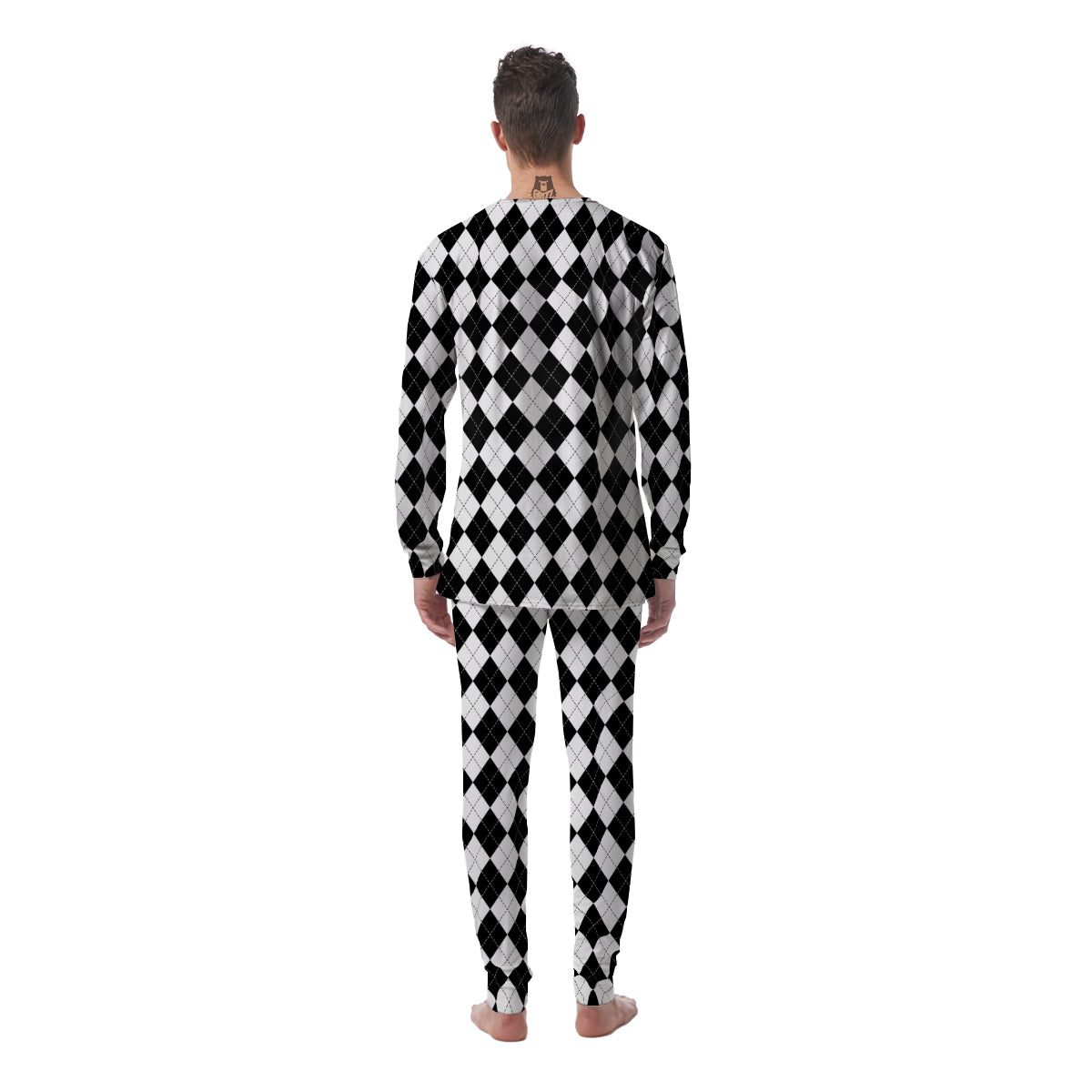 Argyle White And Black Print Pattern Men's Pajamas-grizzshop