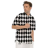 Argyle White And Black Print Pattern Men's Short Sleeve Shirts-grizzshop