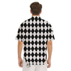 Argyle White And Black Print Pattern Men's Short Sleeve Shirts-grizzshop