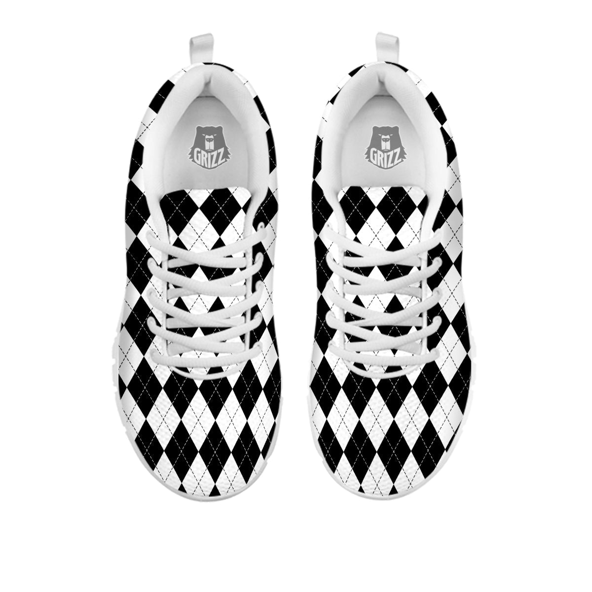 Argyle White And Black Print Pattern White Sneaker-grizzshop