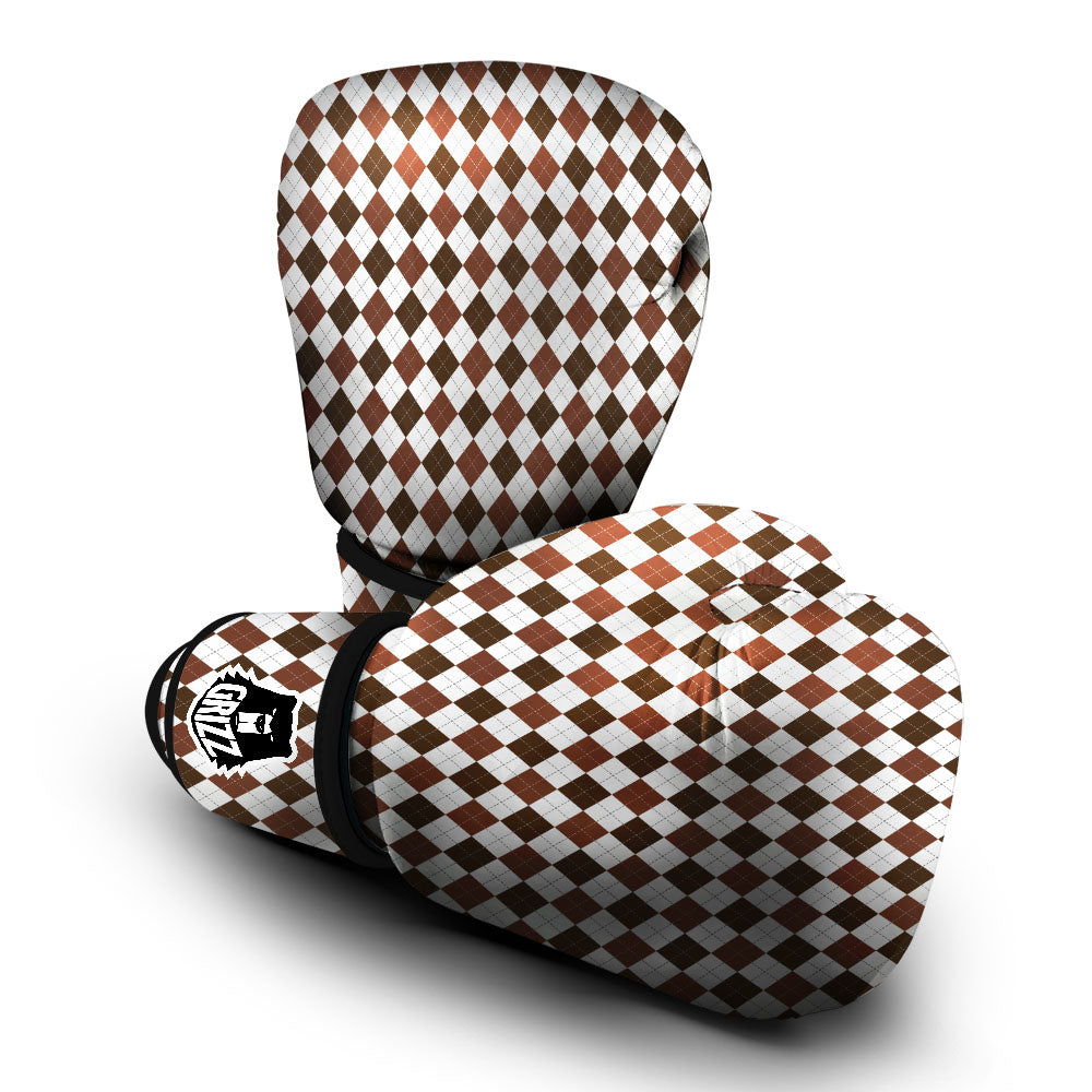 Argyle White And Brown Print Pattern Boxing Gloves-grizzshop