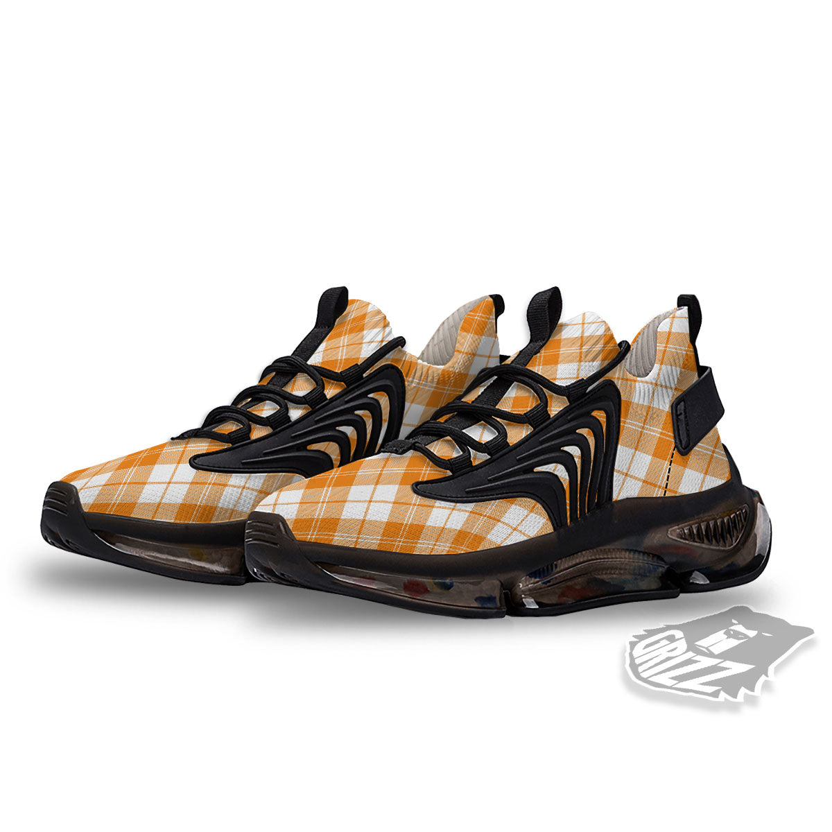 Argyle White And Orange Print Pattern Black Gym Shoes-grizzshop
