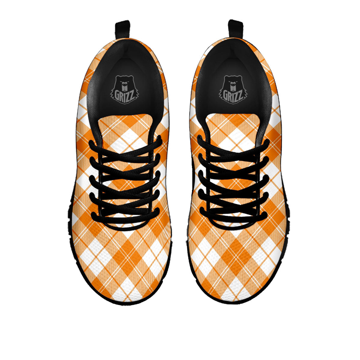 Argyle White And Orange Print Pattern Black Sneaker-grizzshop