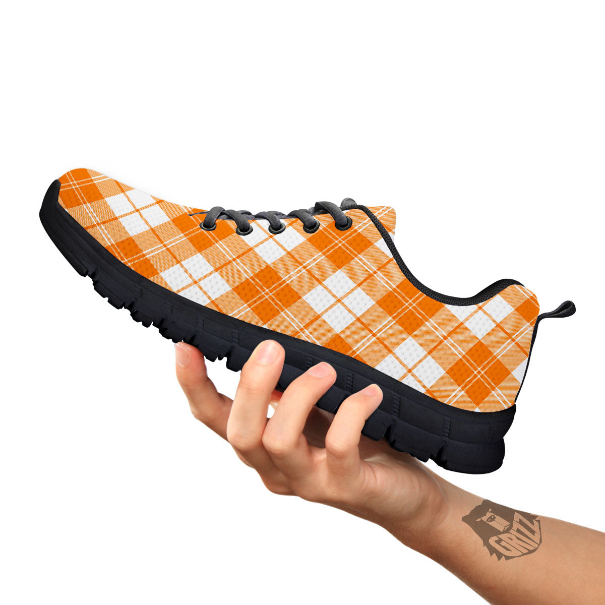 Argyle White And Orange Print Pattern Black Sneaker-grizzshop