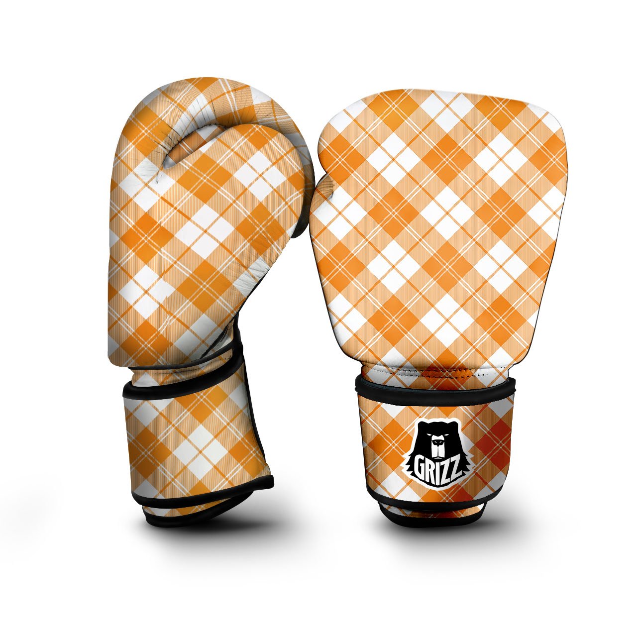 Argyle White And Orange Print Pattern Boxing Gloves-grizzshop