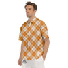 Argyle White And Orange Print Pattern Men's Short Sleeve Shirts-grizzshop