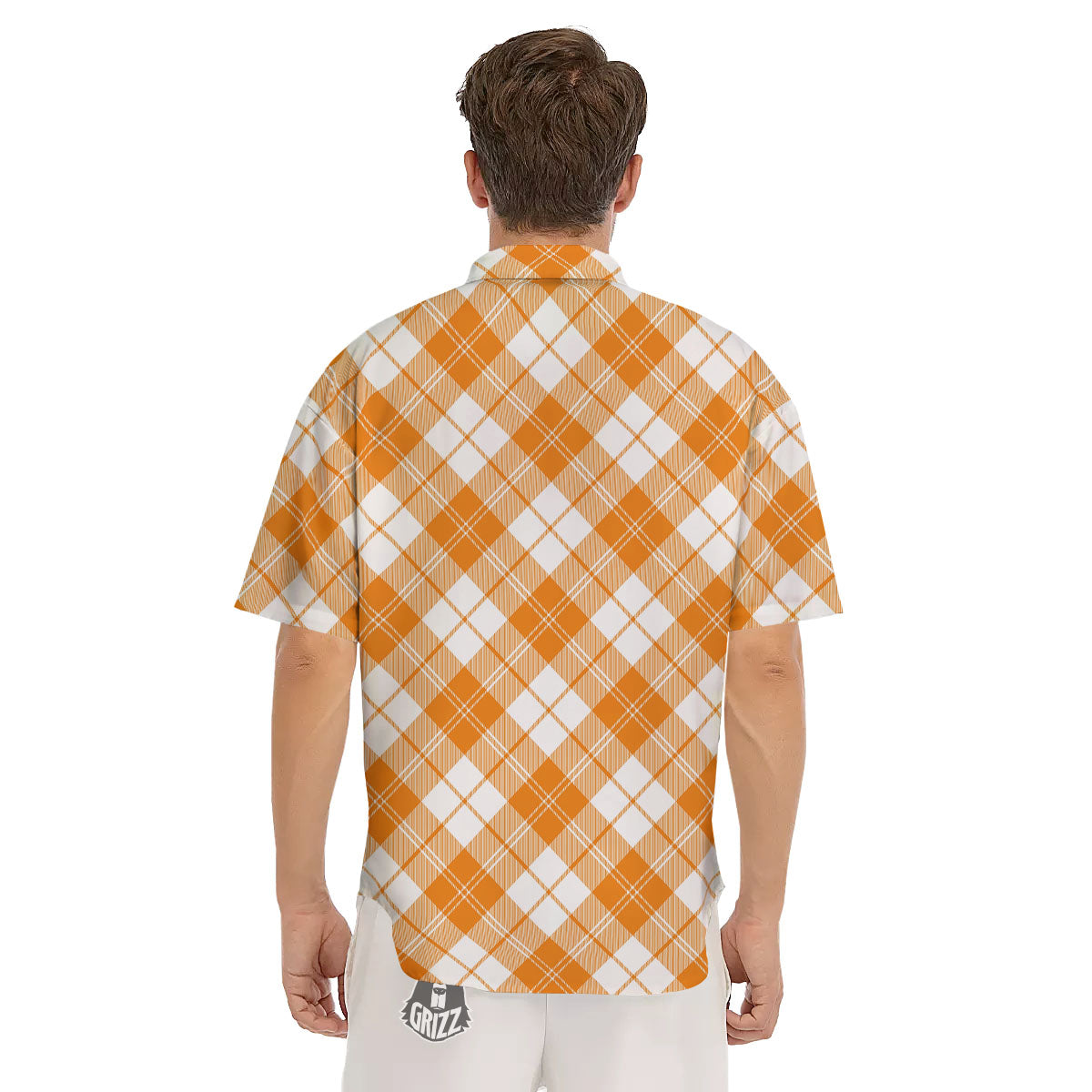 Argyle White And Orange Print Pattern Men's Short Sleeve Shirts-grizzshop