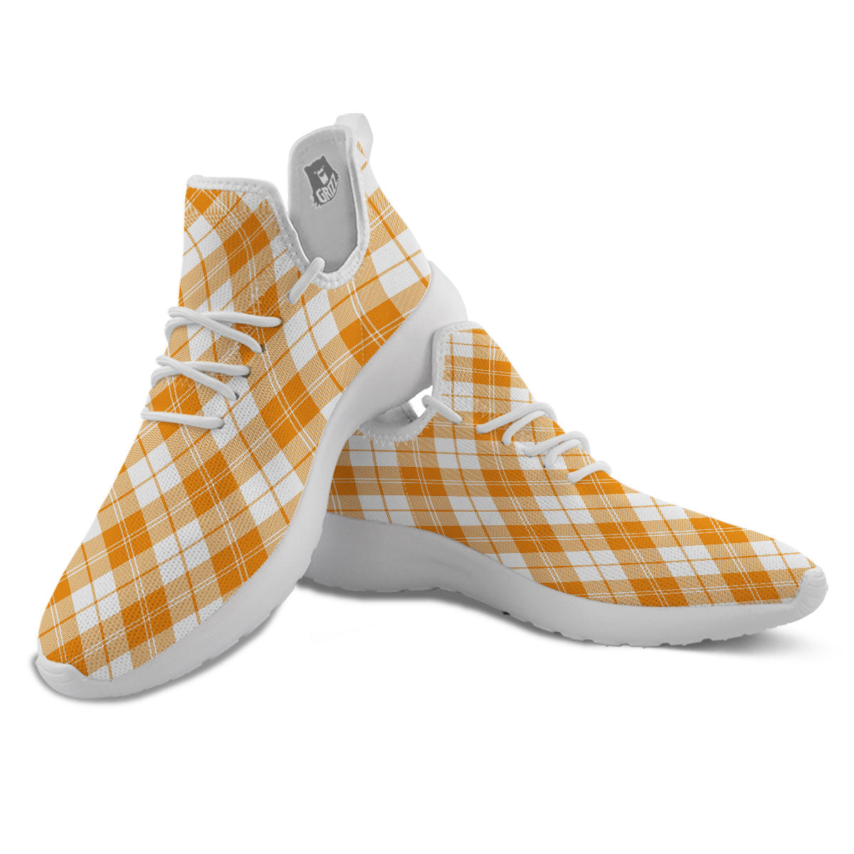 Argyle White And Orange Print Pattern White Athletic Shoes-grizzshop