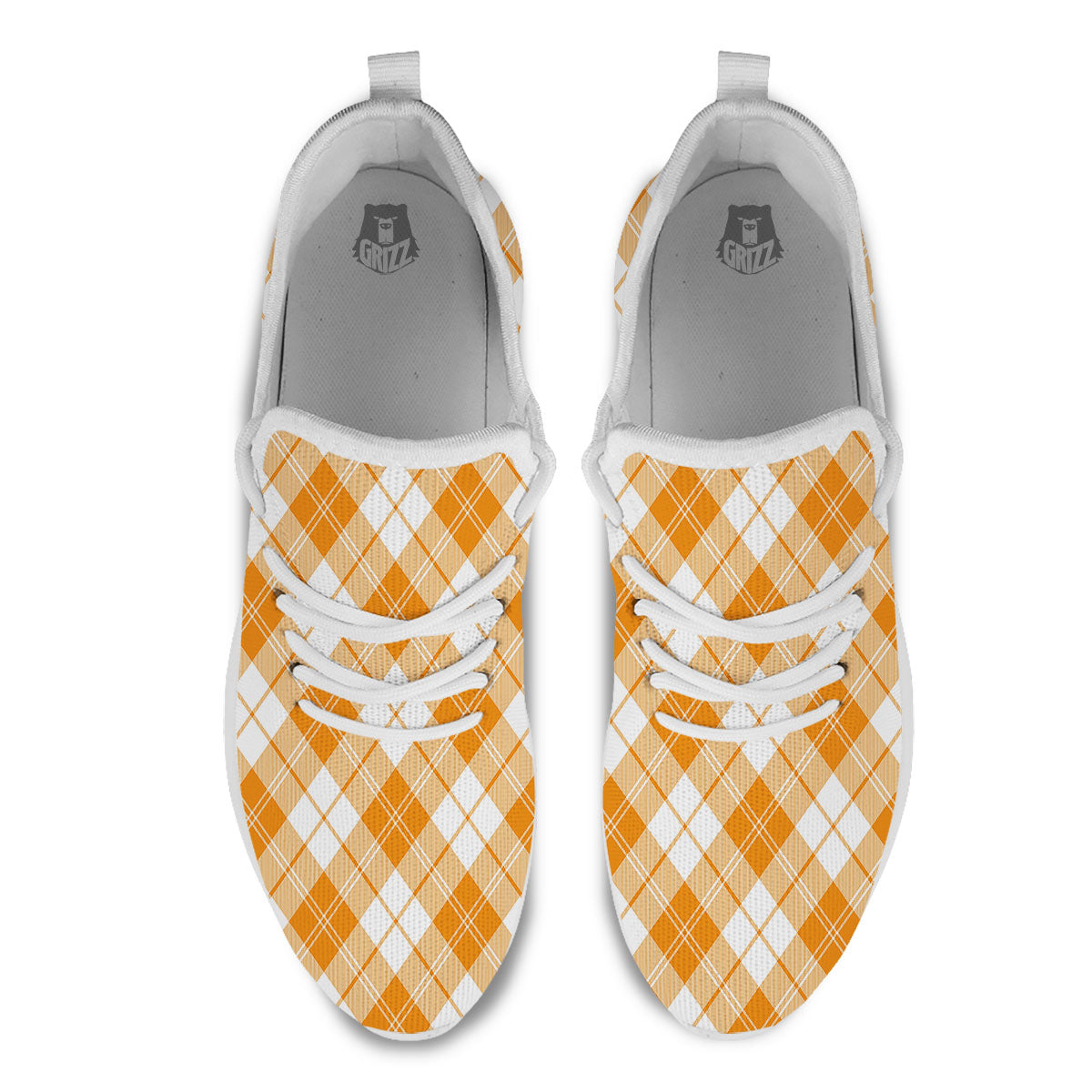 Argyle White And Orange Print Pattern White Athletic Shoes-grizzshop