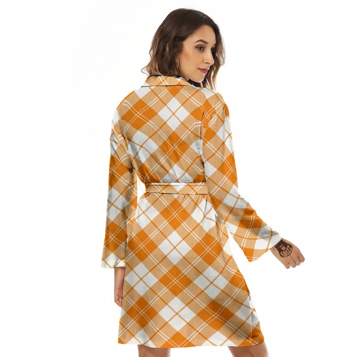 Argyle White And Orange Print Pattern Women's Robe-grizzshop