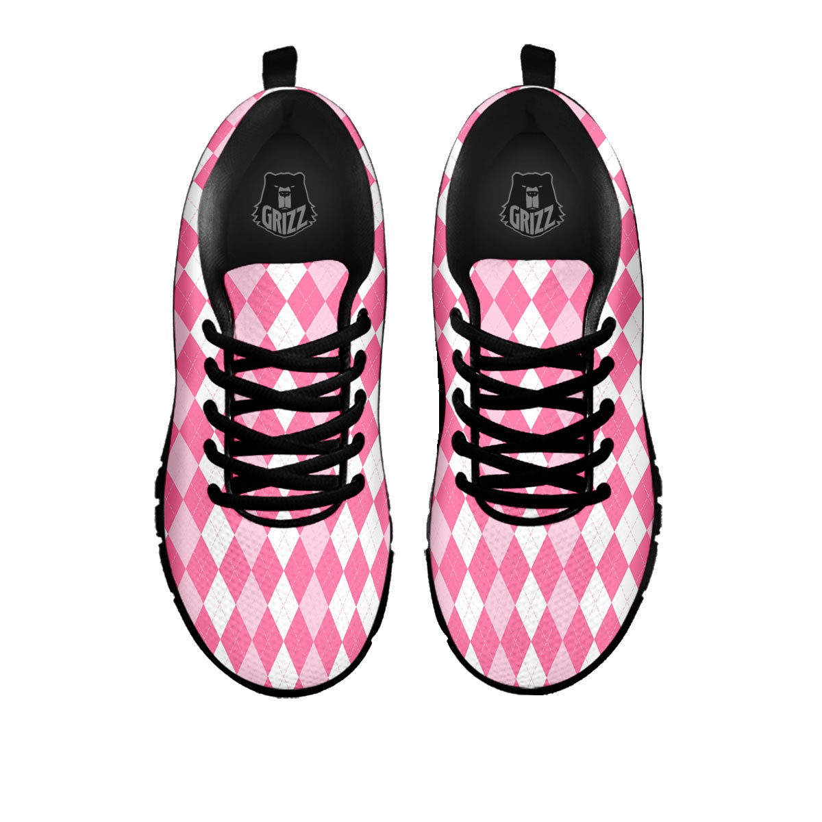 Argyle White And Pink Print Pattern Black Sneaker-grizzshop