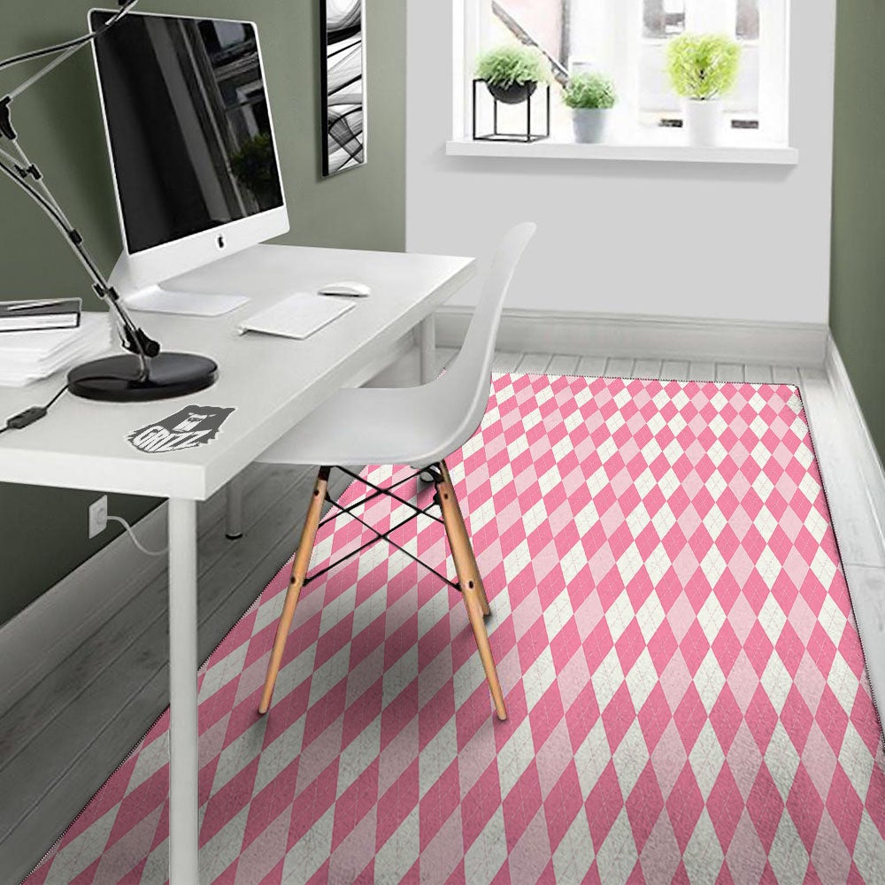 Argyle White And Pink Print Pattern Floor Mat-grizzshop