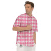 Argyle White And Pink Print Pattern Men's Short Sleeve Shirts-grizzshop