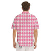 Argyle White And Pink Print Pattern Men's Short Sleeve Shirts-grizzshop