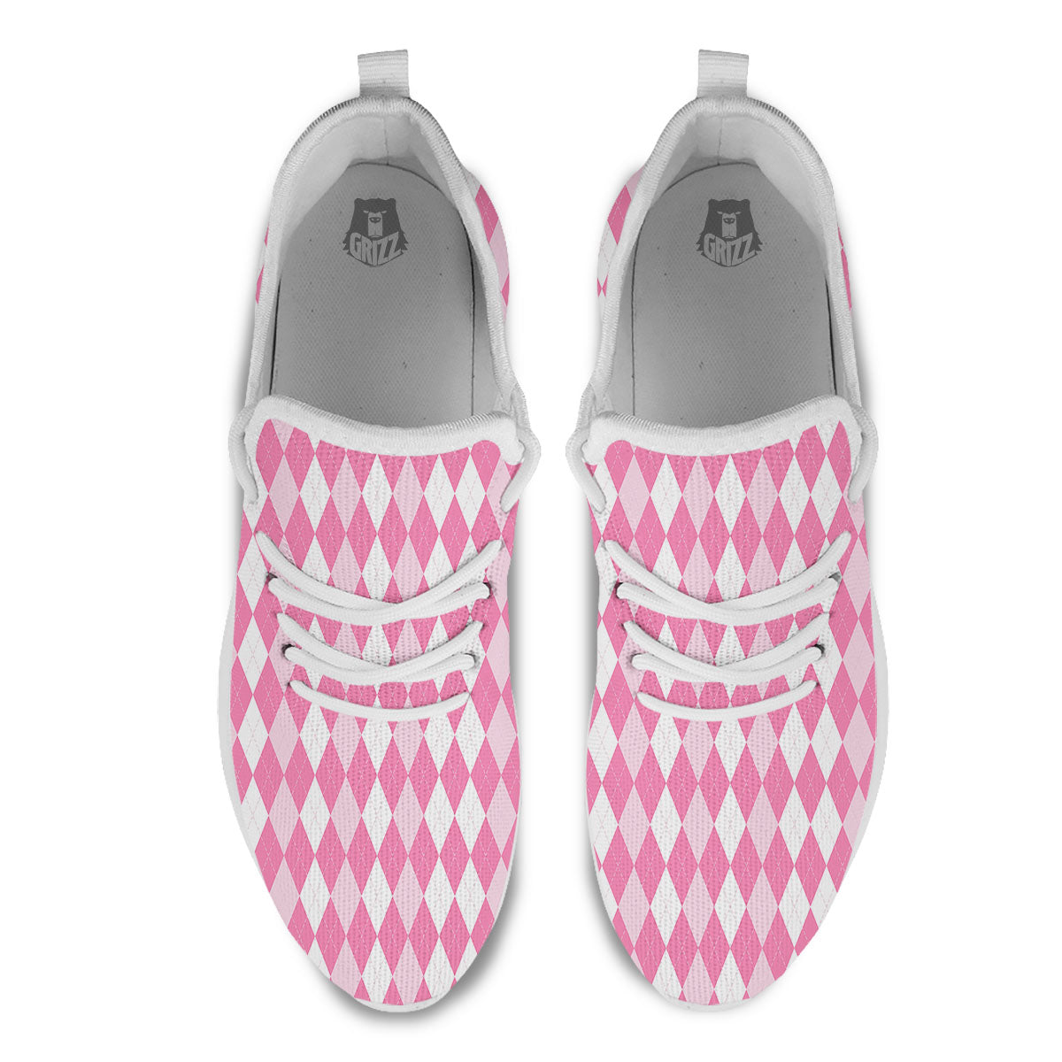 Argyle White And Pink Print Pattern White Athletic Shoes-grizzshop