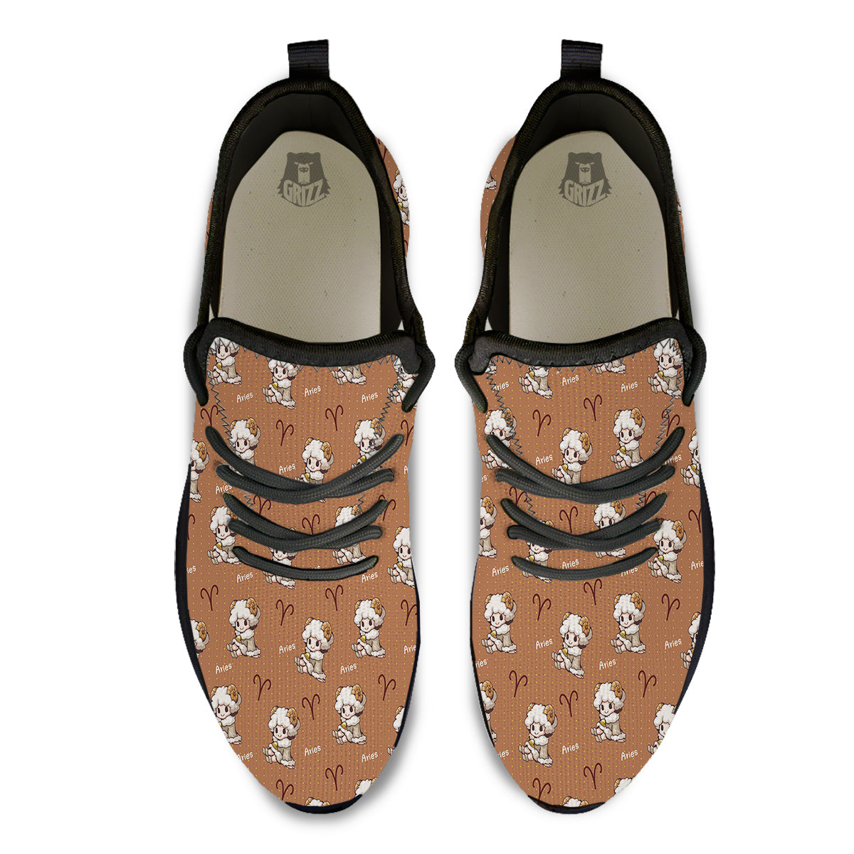 Aries Cute Cartoon Print Pattern Black Athletic Shoes-grizzshop