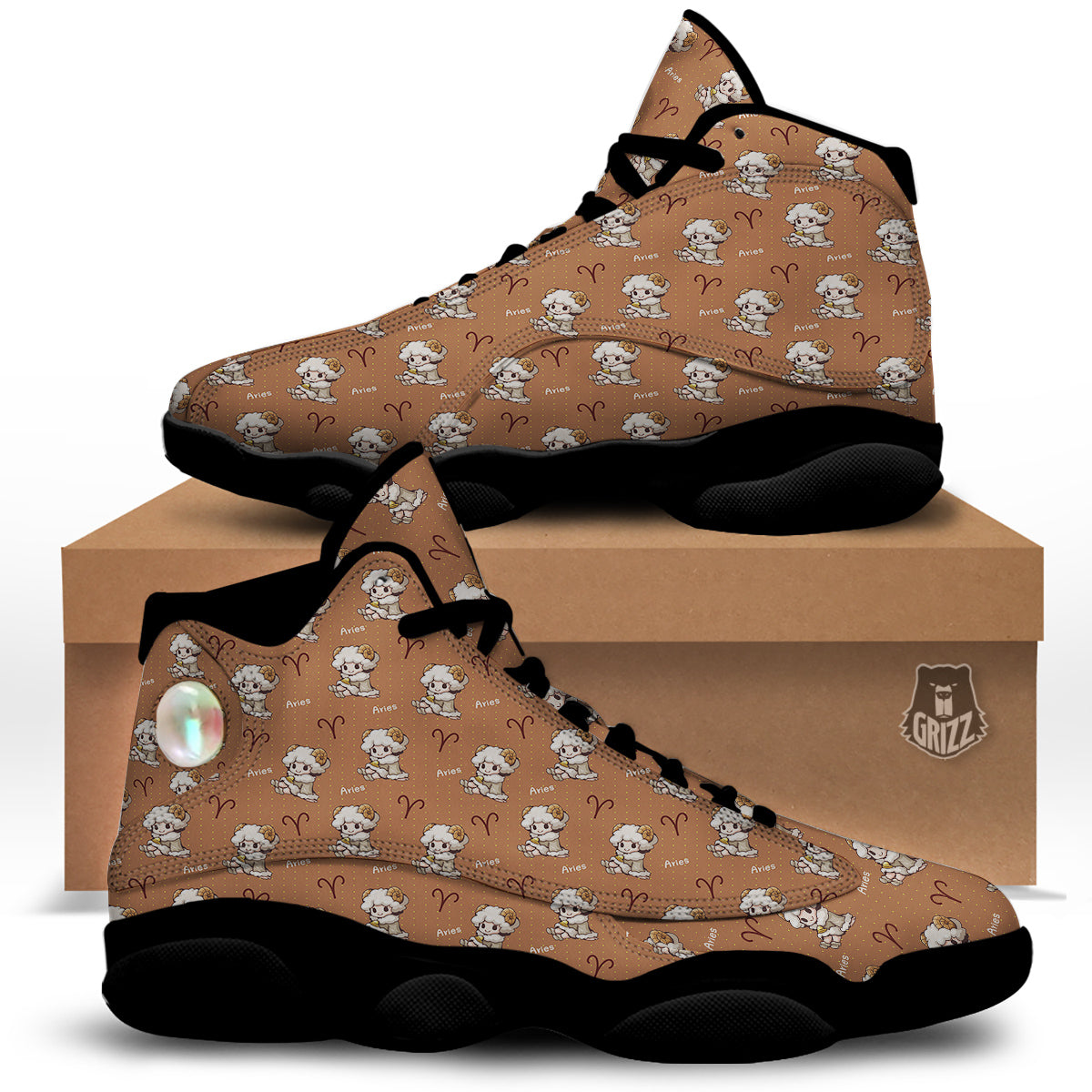 Aries Cute Cartoon Print Pattern Black Basketball Shoes-grizzshop