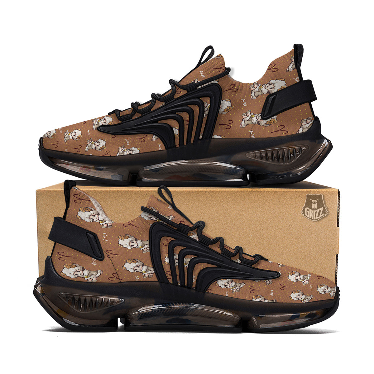 Aries Cute Cartoon Print Pattern Black Gym Shoes-grizzshop