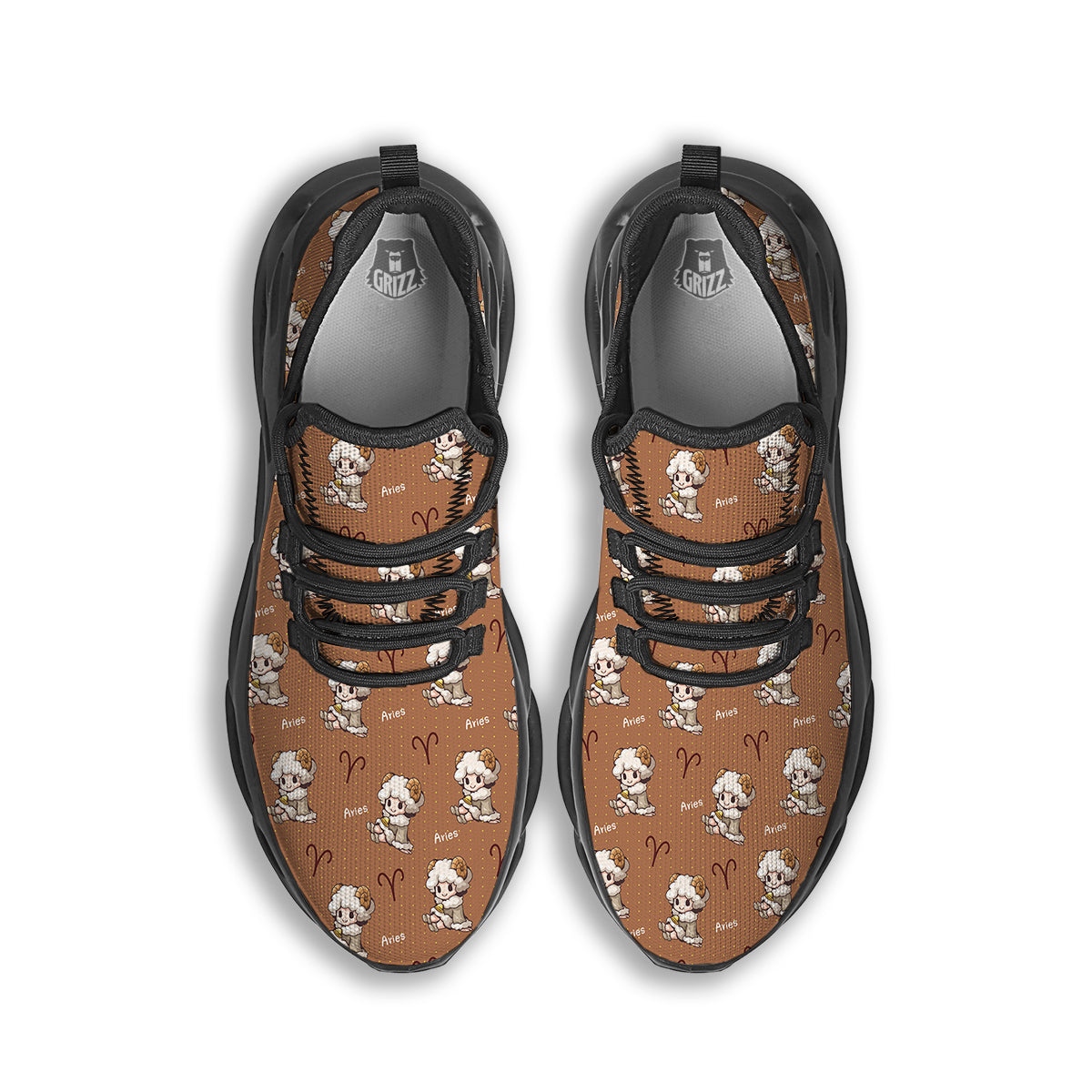 Aries Cute Cartoon Print Pattern Black Running Shoes-grizzshop