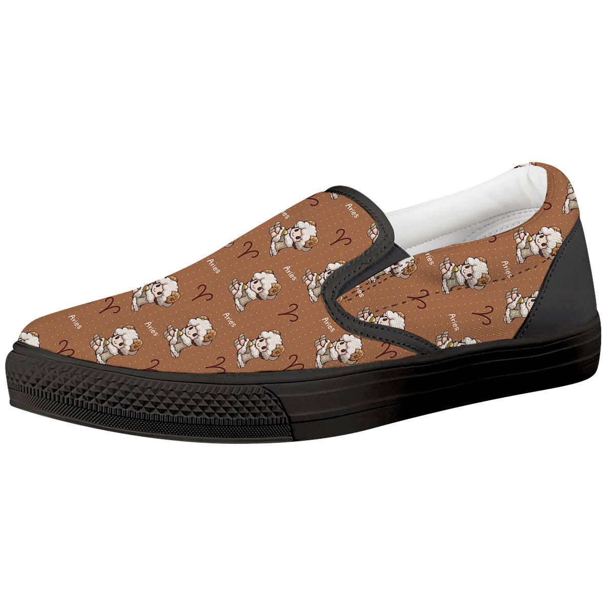Aries Cute Cartoon Print Pattern Black Slip On Shoes-grizzshop