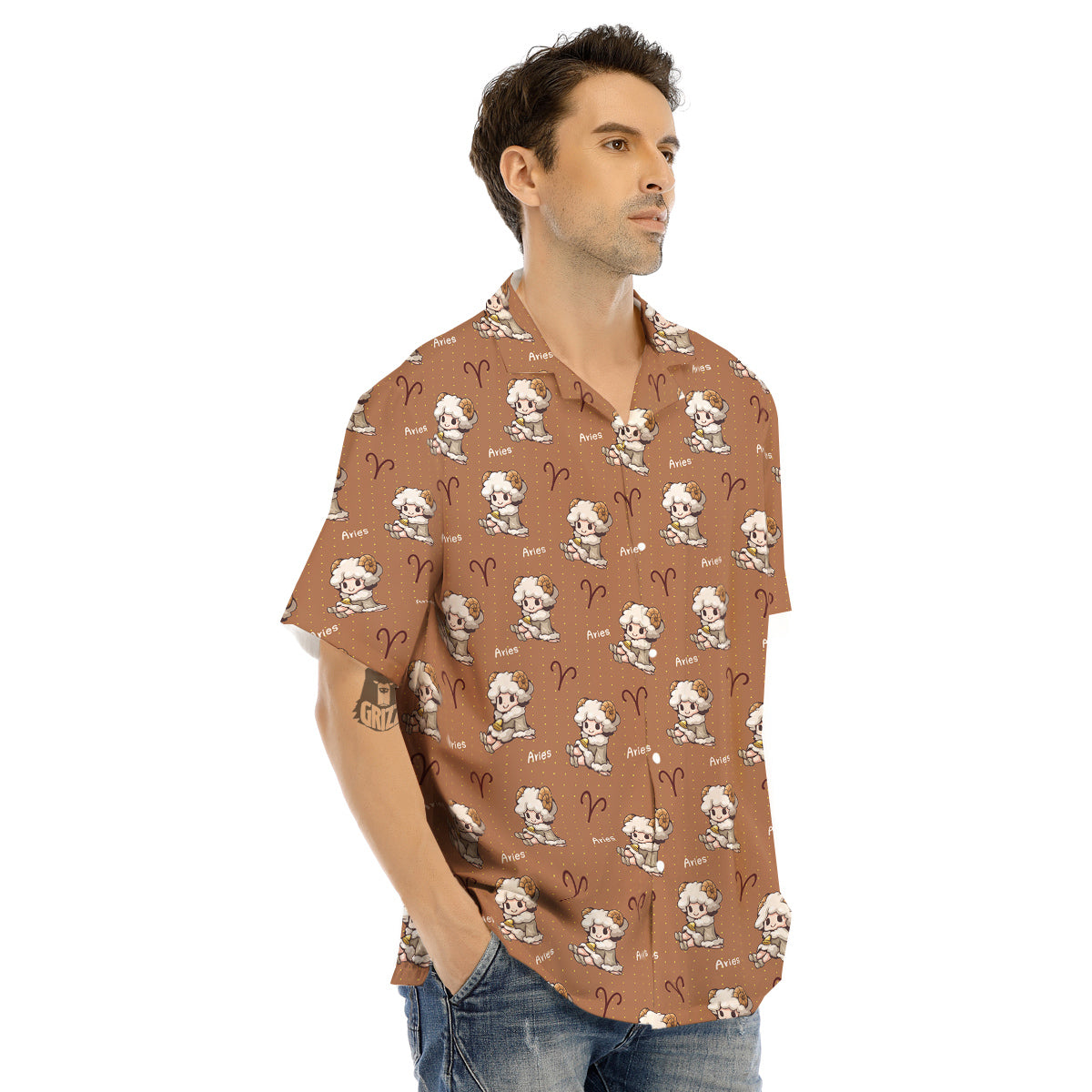 Aries Cute Cartoon Print Pattern Men's Hawaiian Shirt-grizzshop