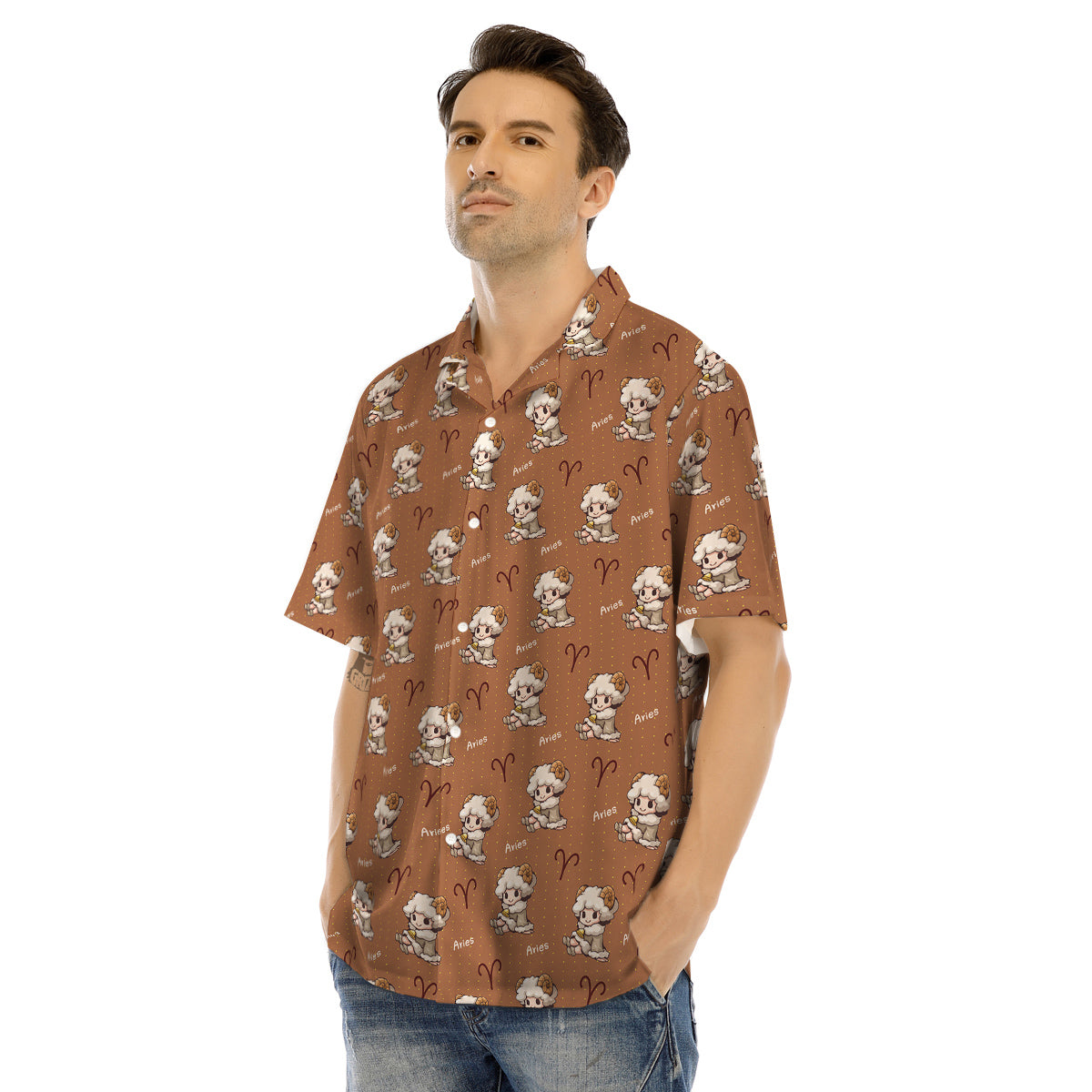 Aries Cute Cartoon Print Pattern Men's Hawaiian Shirt-grizzshop