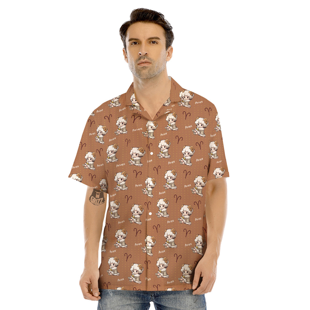 Aries Cute Cartoon Print Pattern Men's Hawaiian Shirt-grizzshop