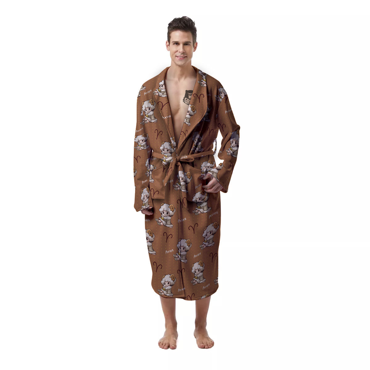 Aries Cute Cartoon Print Pattern Men's Robe-grizzshop
