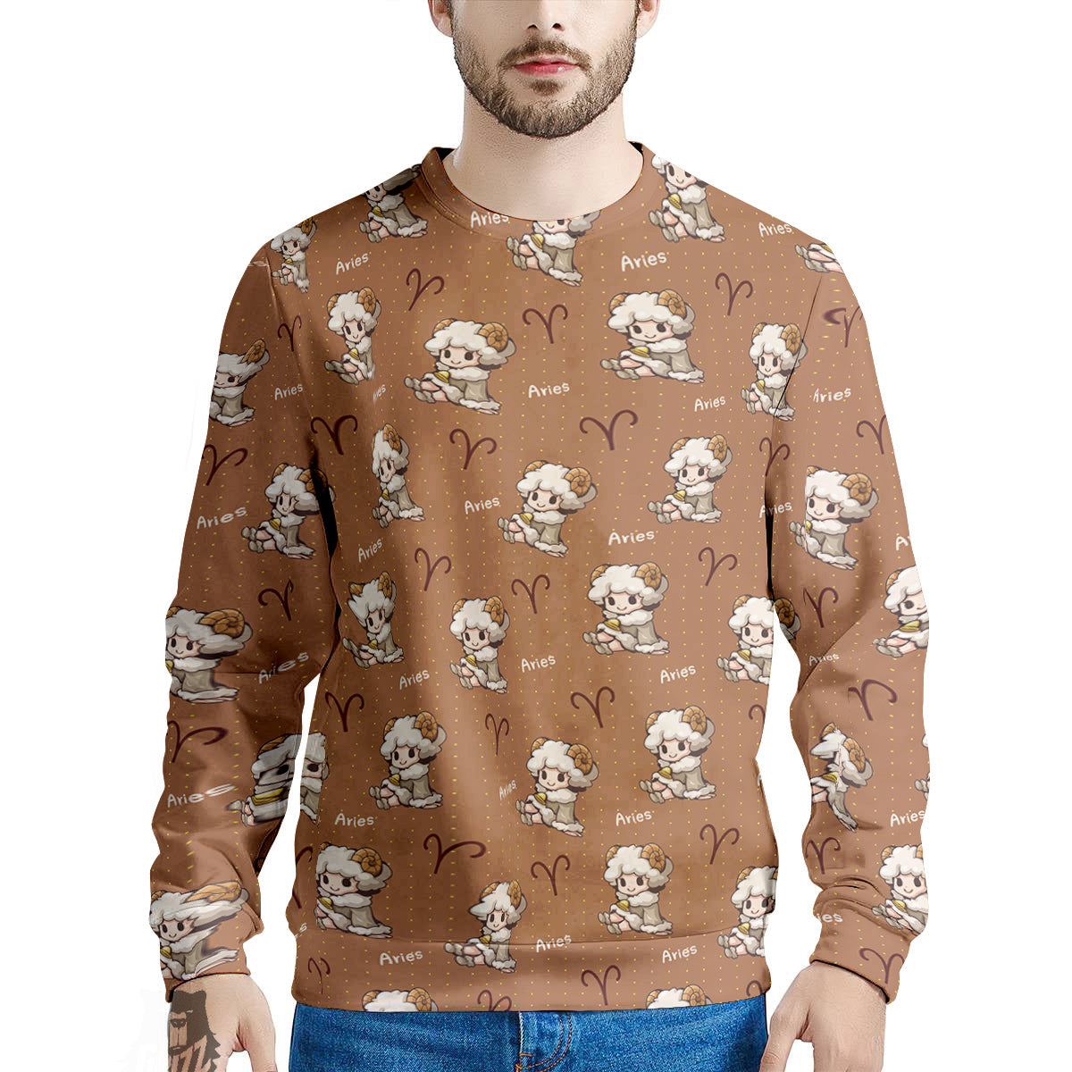Aries Cute Cartoon Print Pattern Men's Sweatshirt-grizzshop