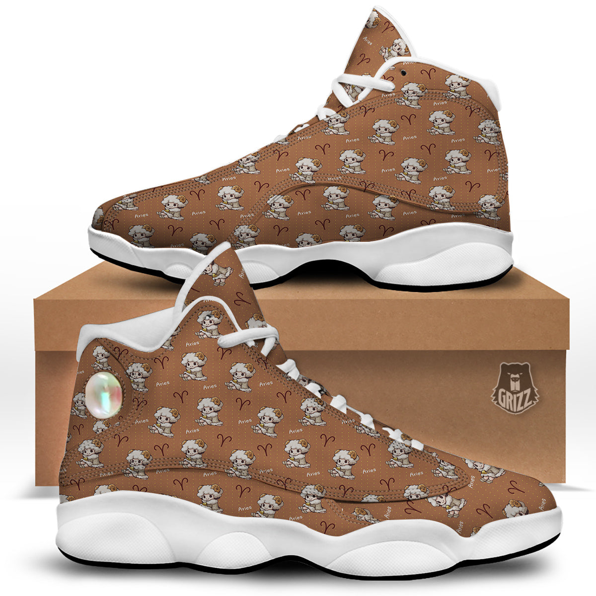 Aries Cute Cartoon Print Pattern White Basketball Shoes-grizzshop