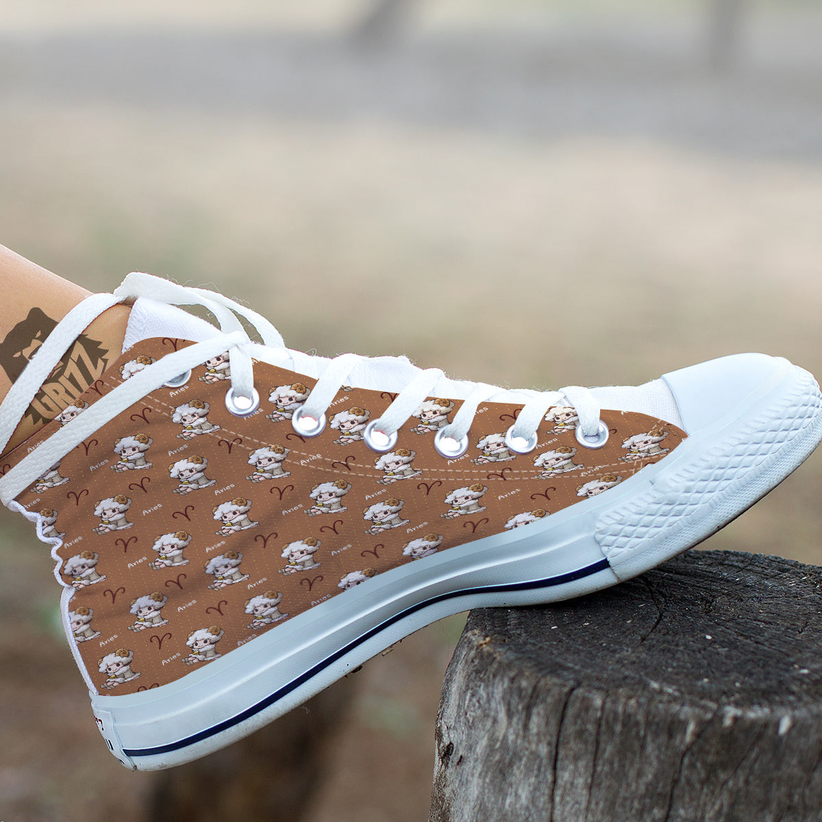 Aries Cute Cartoon Print Pattern White High Top Shoes-grizzshop